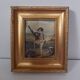 Old golden frame "lute player" on silk