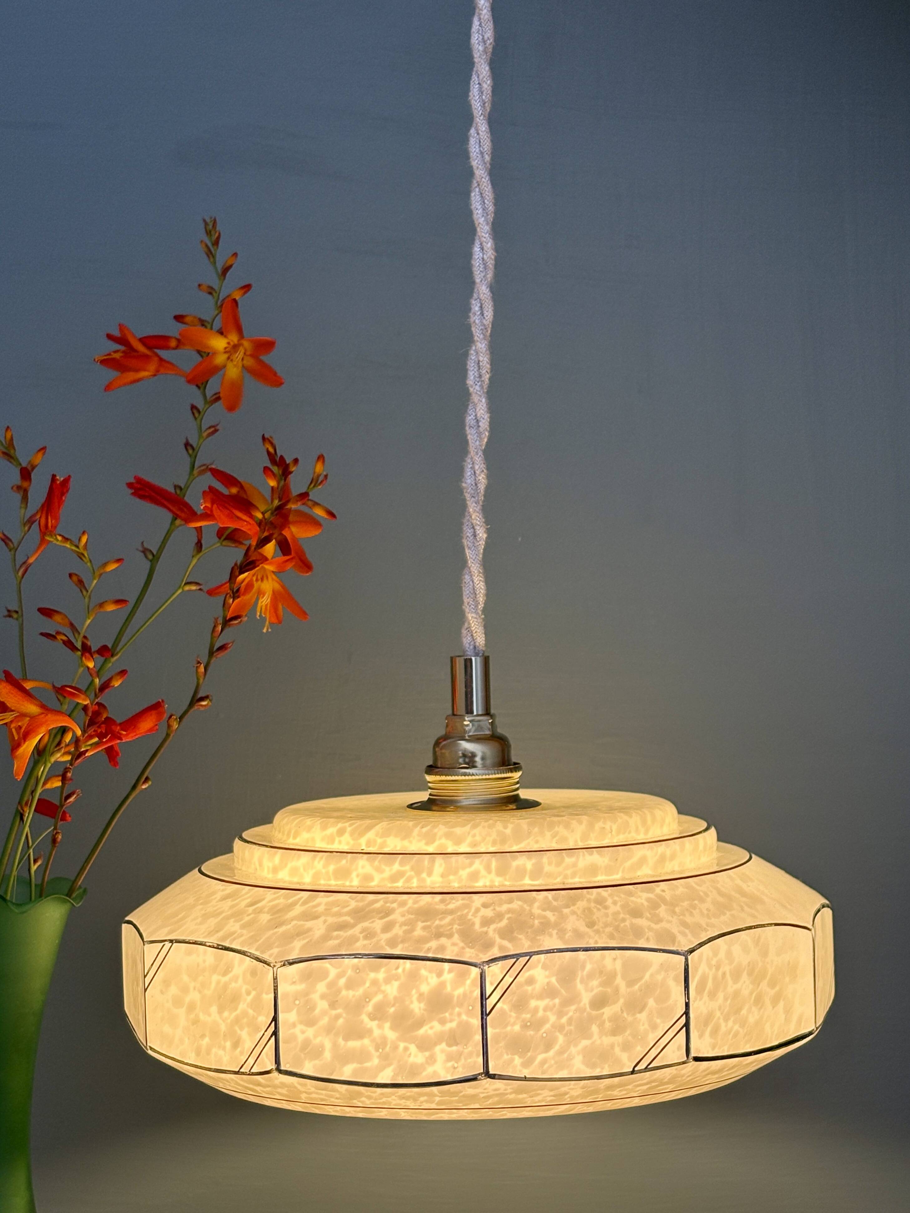 Vintage Art Deco glass pendant light in yellow Clichy.