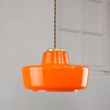 Mid-Century Modern Italian Orange Glass and Brass Pendant Lamp