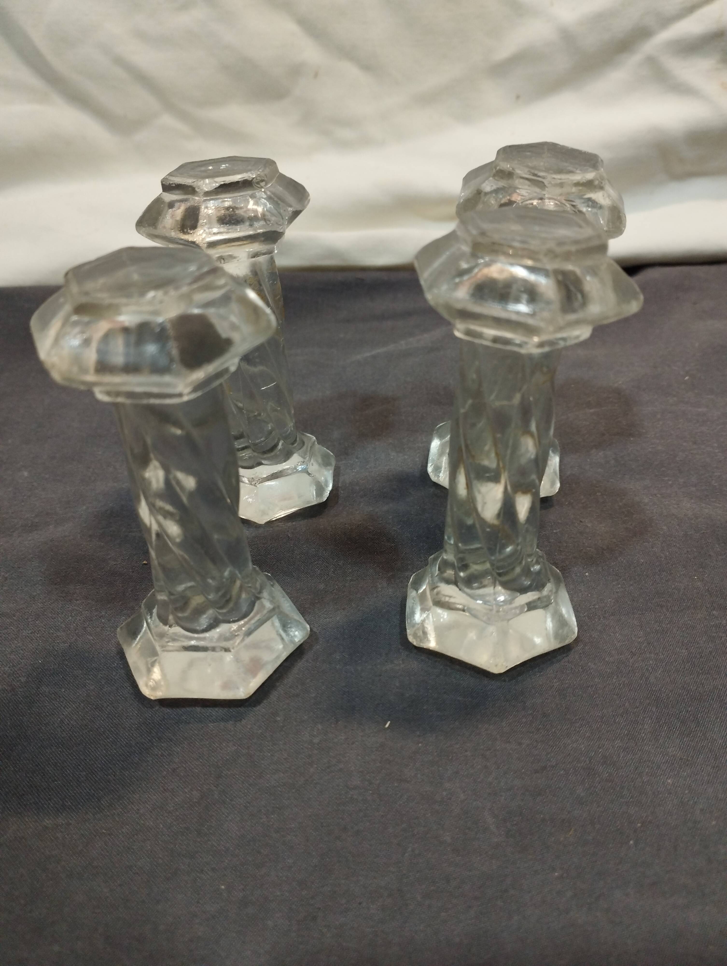 Set of 4 old molded glass knife holders