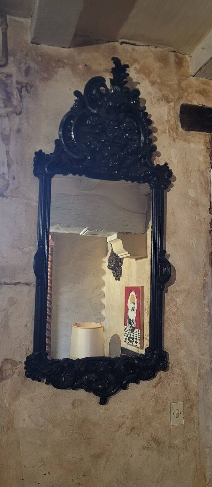 Mirror with carved wooden pediment, late 19th century