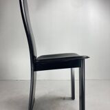 Post modern Memphis high back black leather stitched organic dining chairs, set of 6. Italy, 1980s