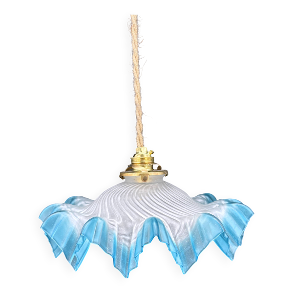 Suspension vintage en verre opaline drapé dégradé bleu — Beyit