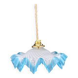 Vintage pendant light in blue gradient draped opaline glass