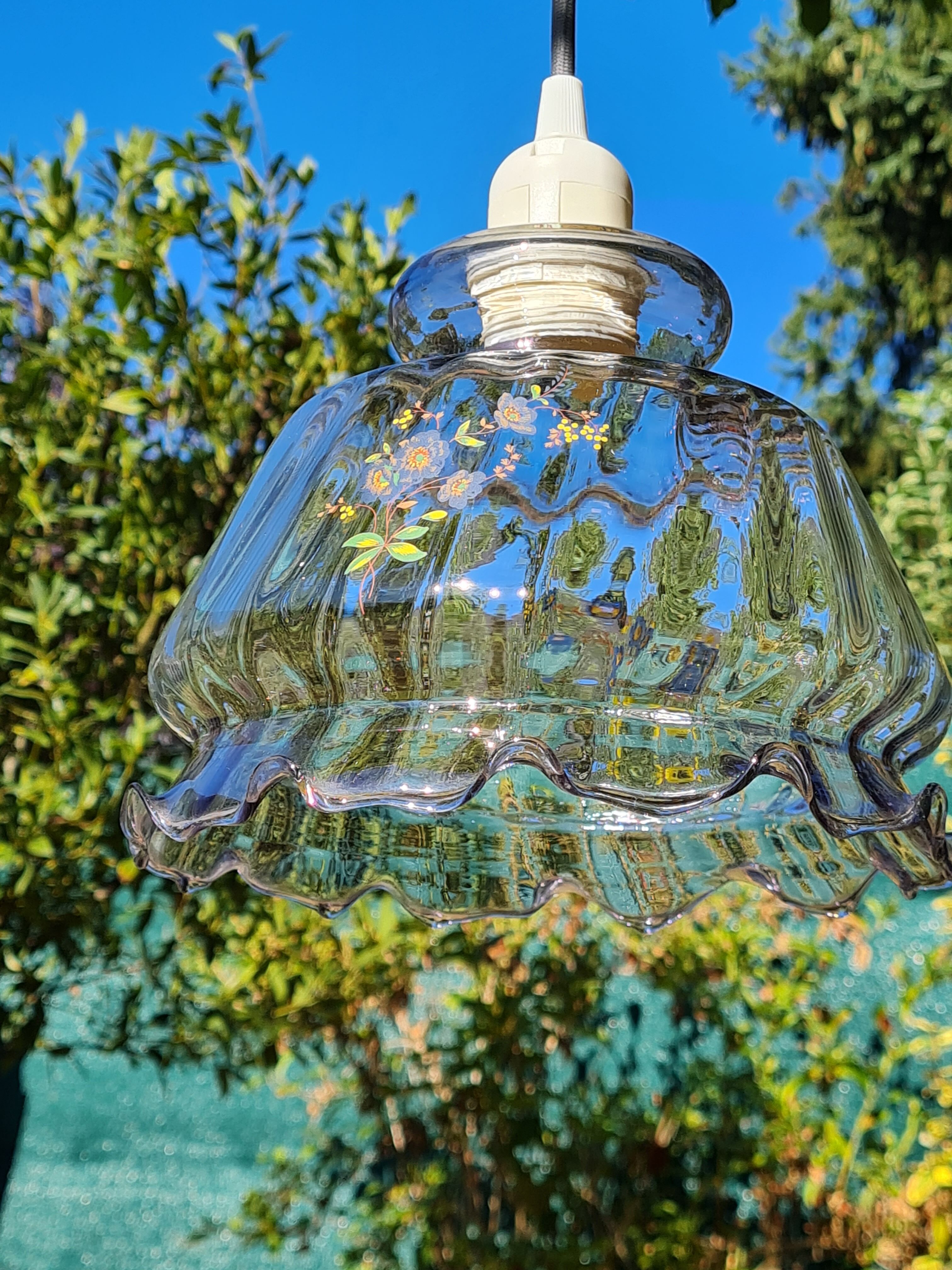 Vintage glass suspension in slightly purple color