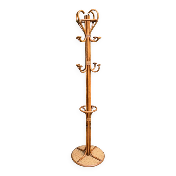 Perroquet portemanteau en rotin vintage 1970