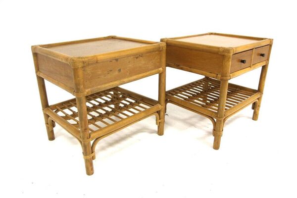 Set de 2 tables de chevet en rotin, Kenneth Bergenblad, Dux, Suède, 1960