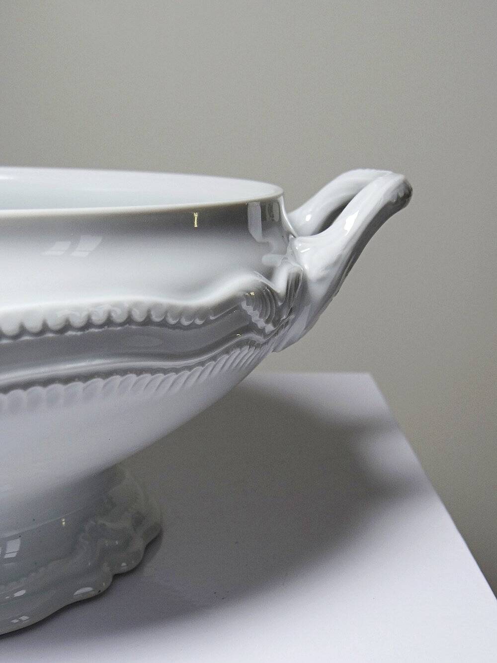 Vintage white Limoges fine porcelain soup/vegetable dish attributed to Bernardaud