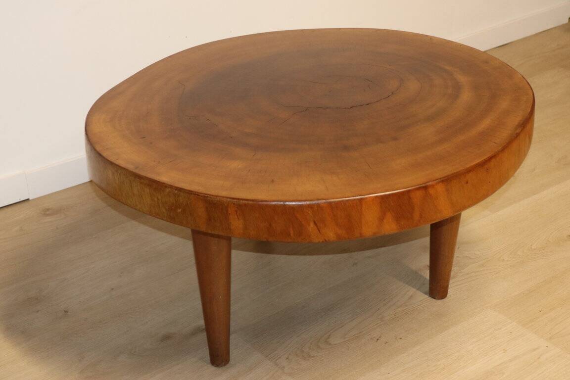 Vintage brutalist solid wood coffee table, 1960s