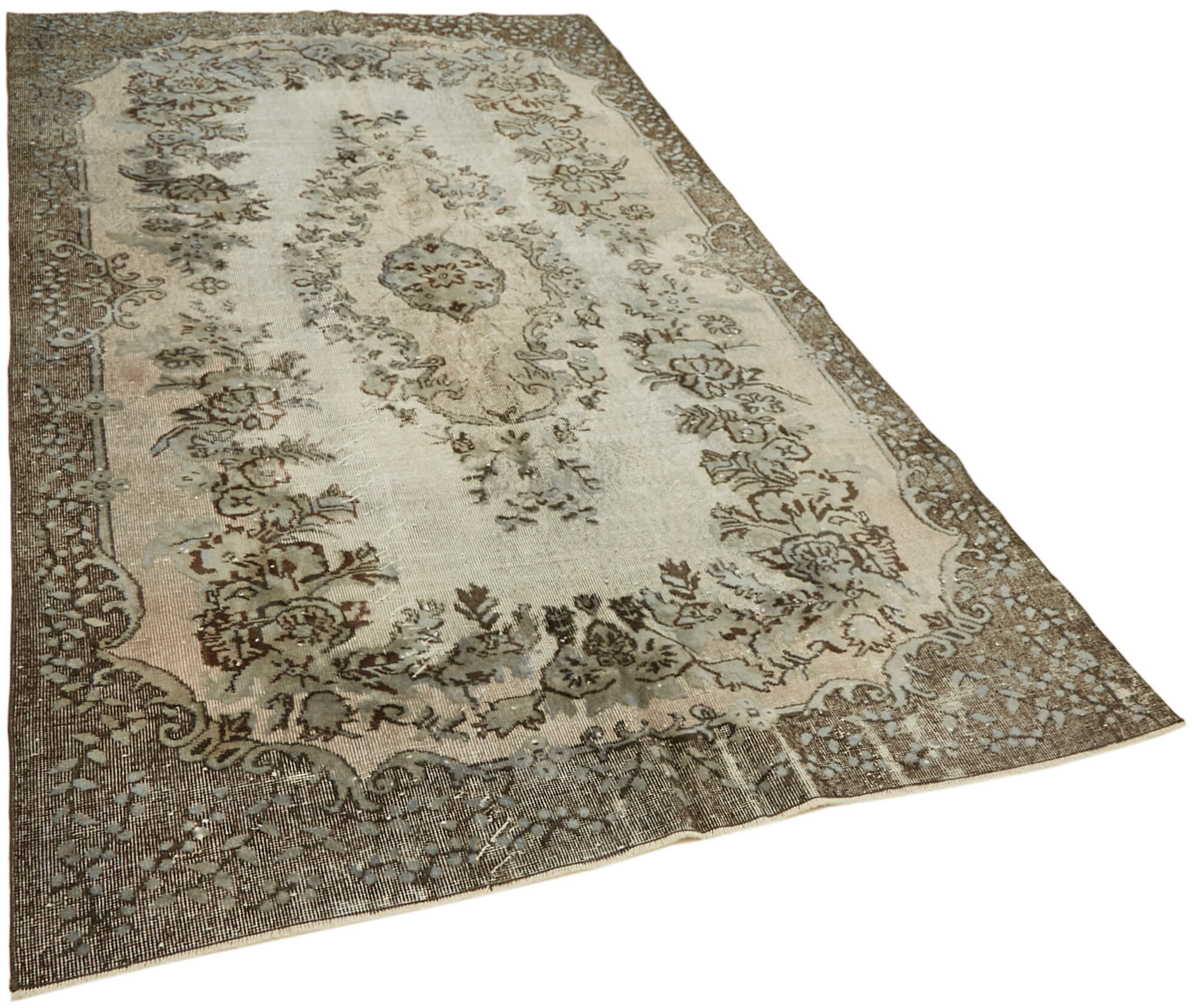 Hand-Knotted Carved Anatolian 1970s 186 cm x 292 cm Grey Carpet