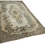 Hand-Knotted Carved Anatolian 1970s 186 cm x 292 cm Grey Carpet