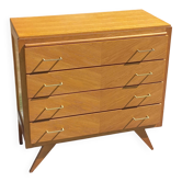 Vintage oak chest of drawers with tapered legs, 4 drawers from the 1950s.
