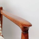 Mid-century modern armchair in coral red jacquard by E. Homa