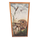 Large framed oil painting on hardboard