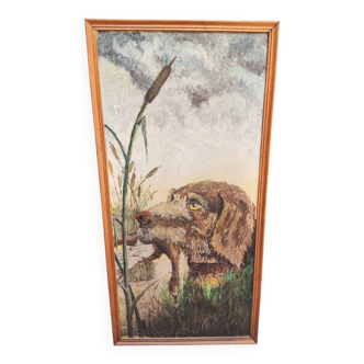 Large framed oil painting on hardboard