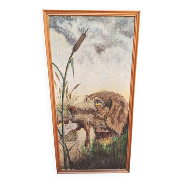 Large framed oil painting on hardboard