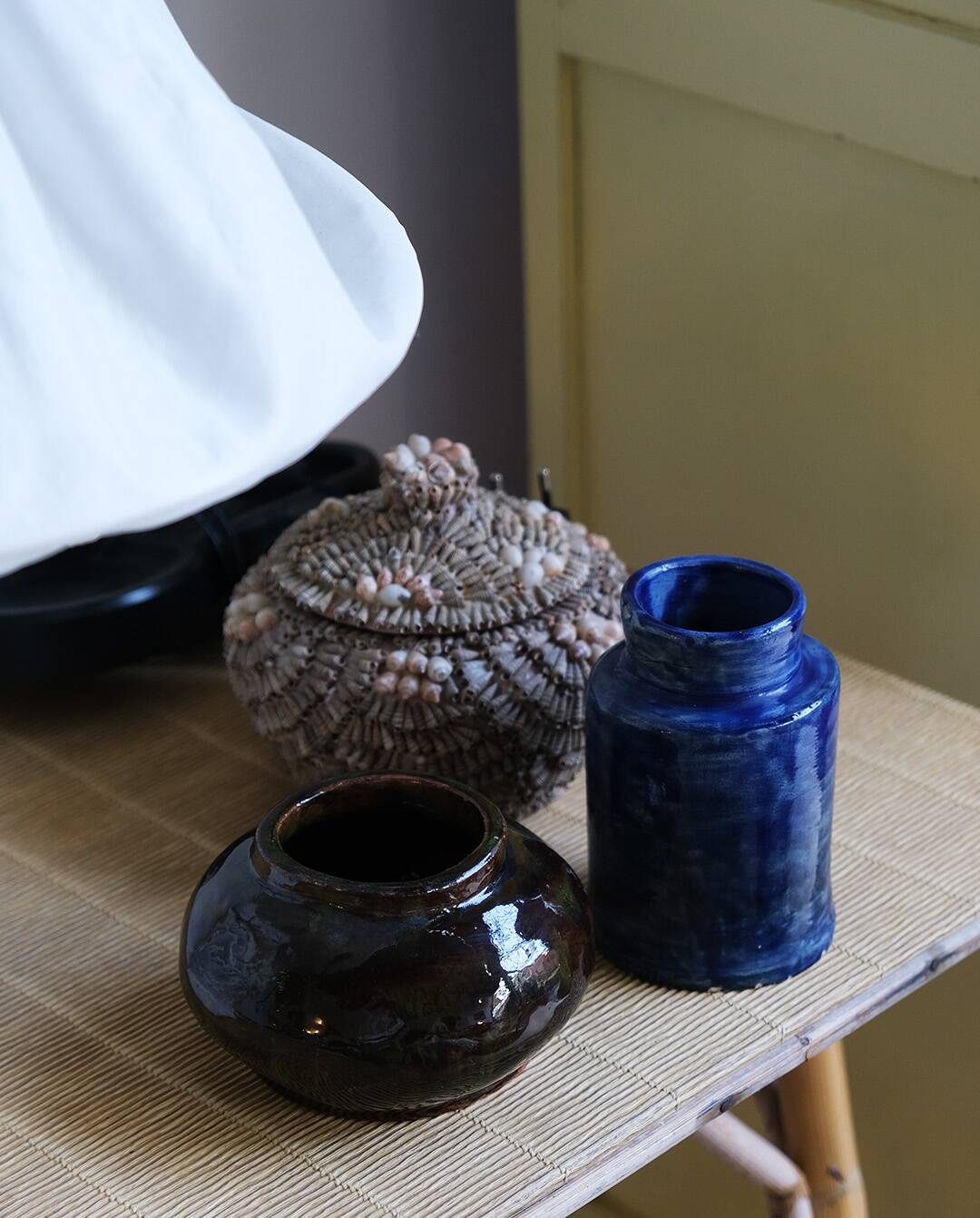 Blue glazed clay vase, handmade, unique piece.