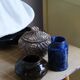 Blue glazed clay vase, handmade, unique piece.