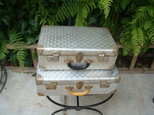 Lot of two old aluminum suitcase