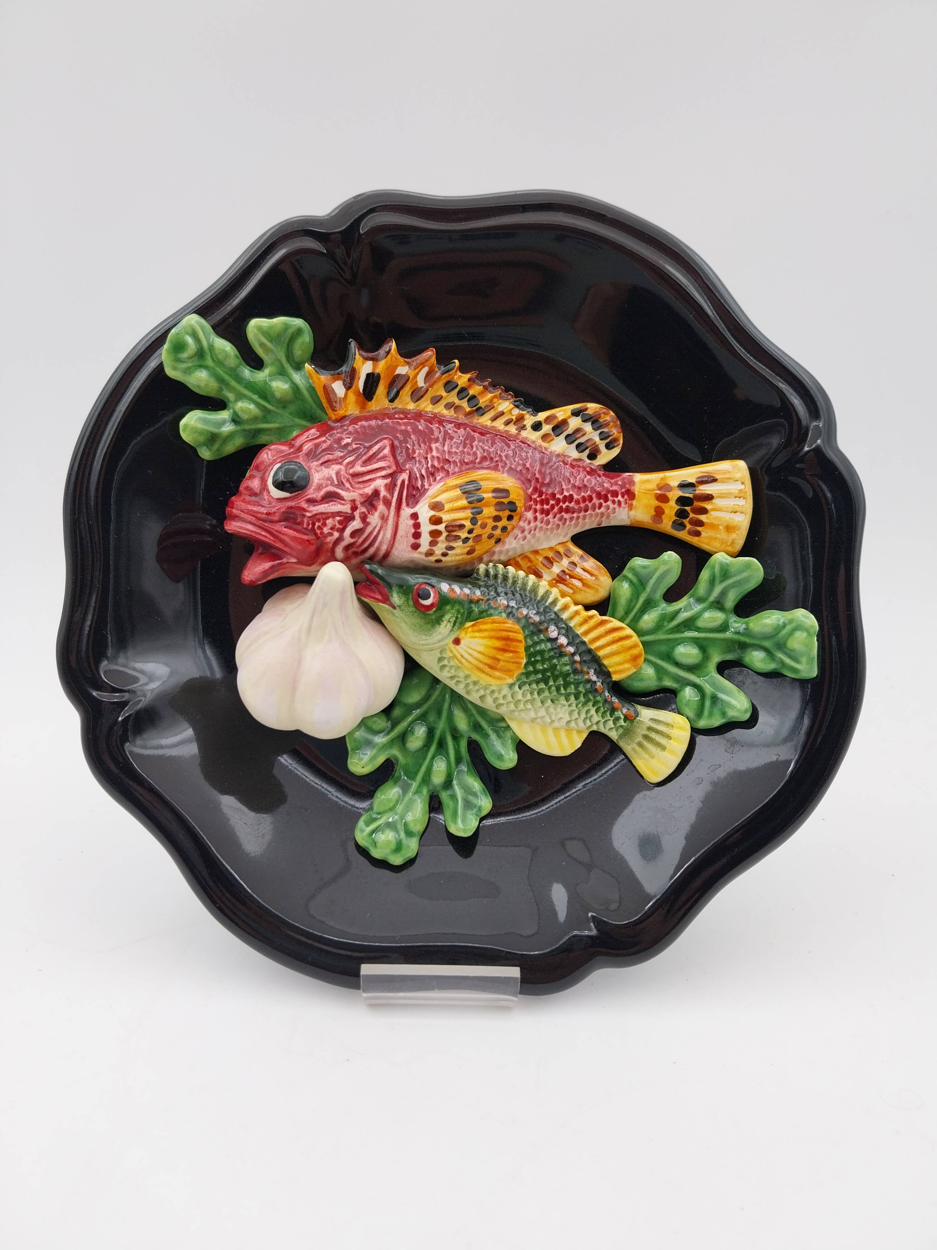 Ceramic plate barbotine vallauris trompe l'oeil kitsch Fish 2