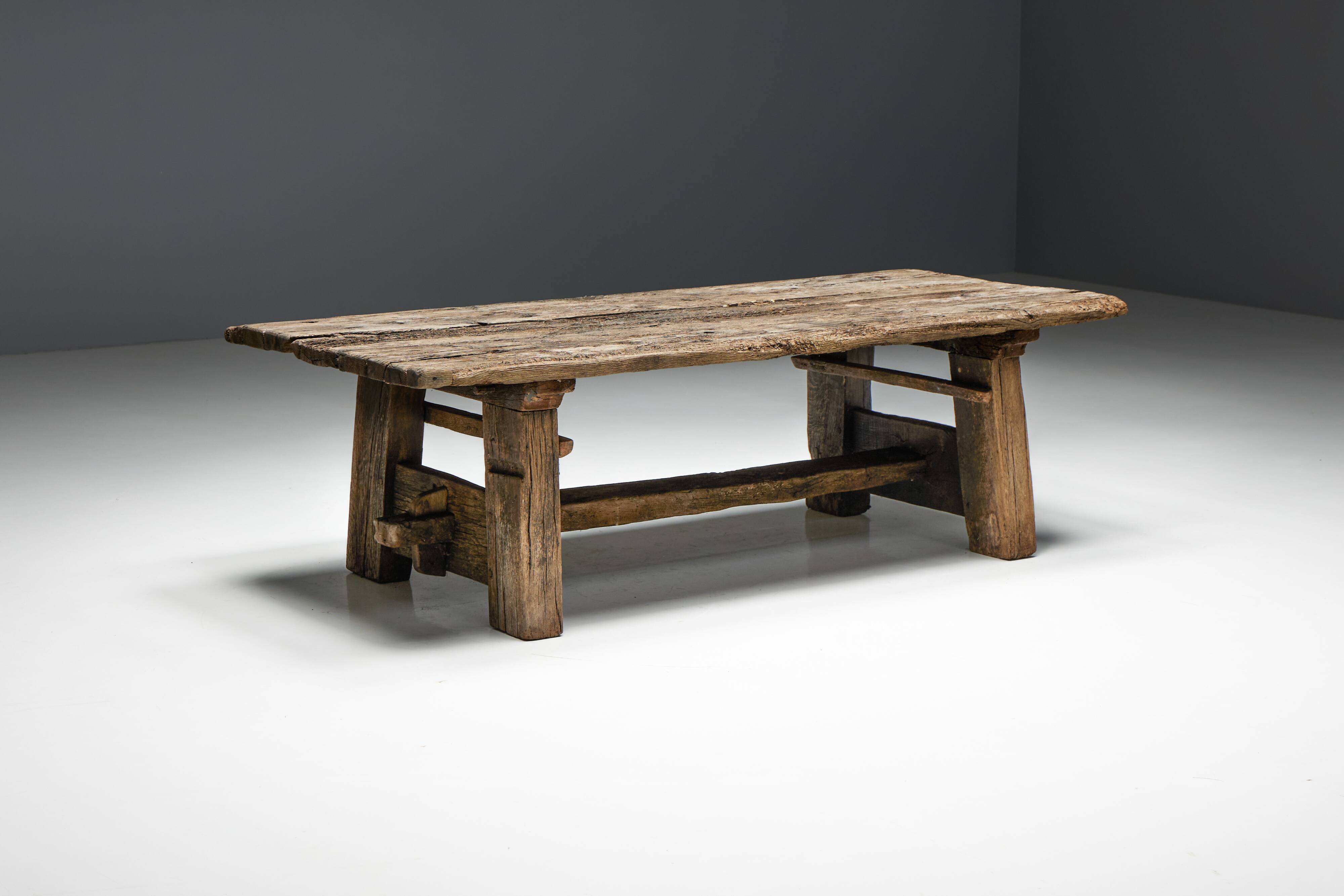 Primitive Wabi Sabi Side Table, France, 19th Century