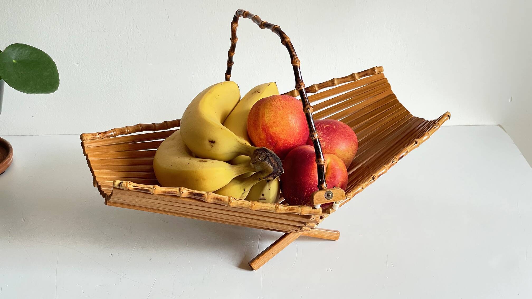 VINTAGE Wooden and Bamboo Fruit CUT BASKET
