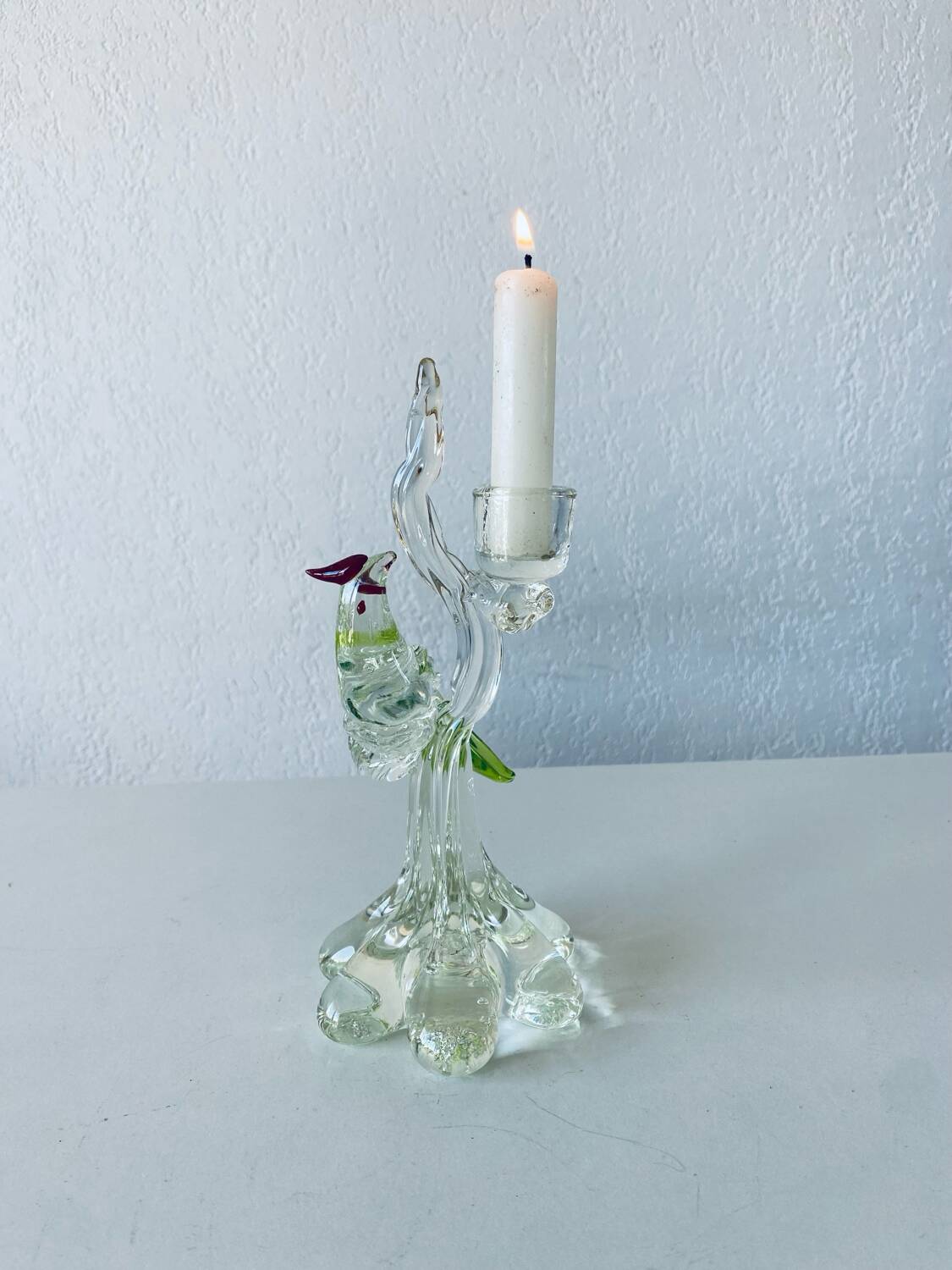 Glass bird candle holder