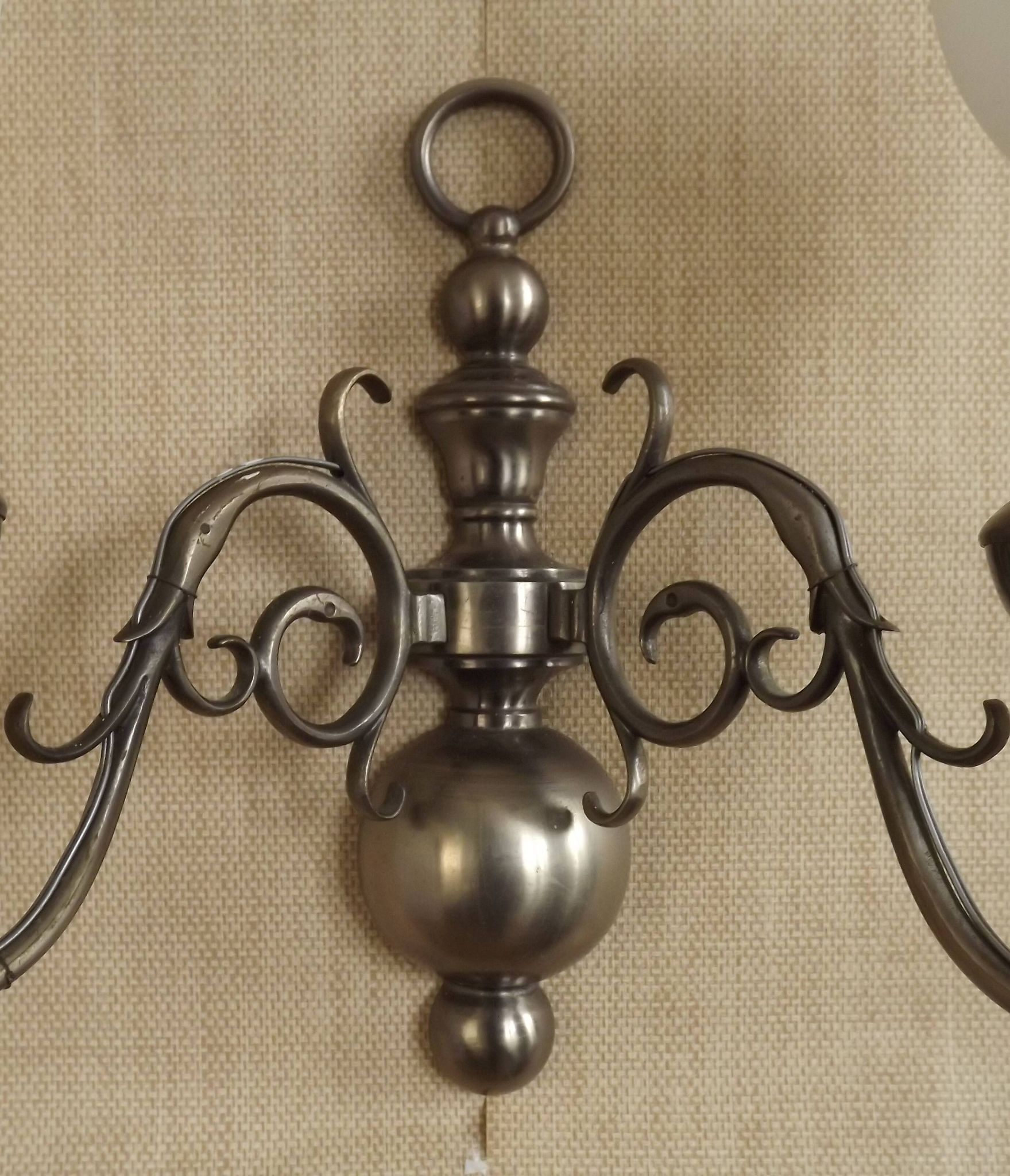 Vintage French silvered Flemish double wall sconce with opaque white glass shade 5007.