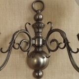 Vintage French silvered Flemish double wall sconce with opaque white glass shade 5007.