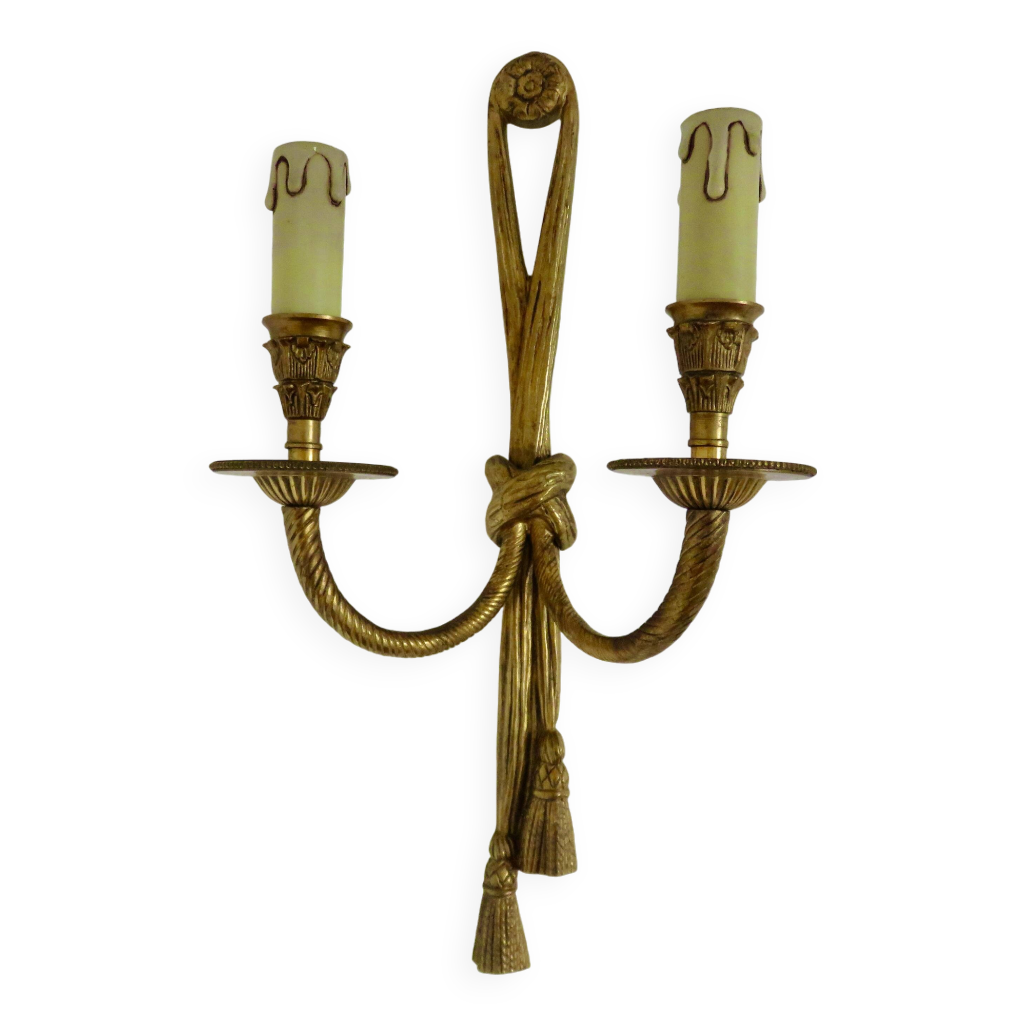 Pair of bronze wall lights, knots and tassels, Peris Andreu edition, 1970