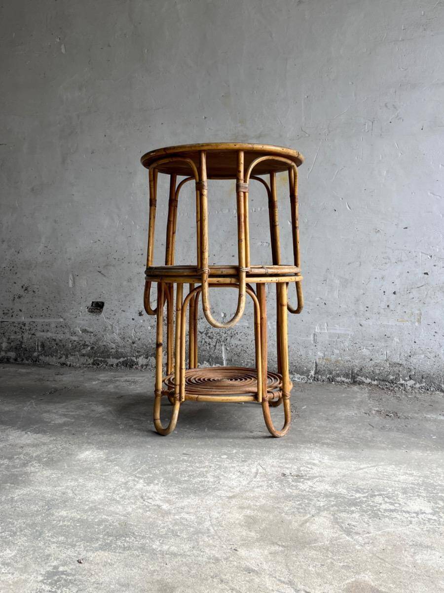 Set of 2 Natural Rattan and Glass Side Tables, 1960s Rohé Noordwolde Style