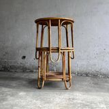 Set of 2 Natural Rattan and Glass Side Tables, 1960s Rohé Noordwolde Style