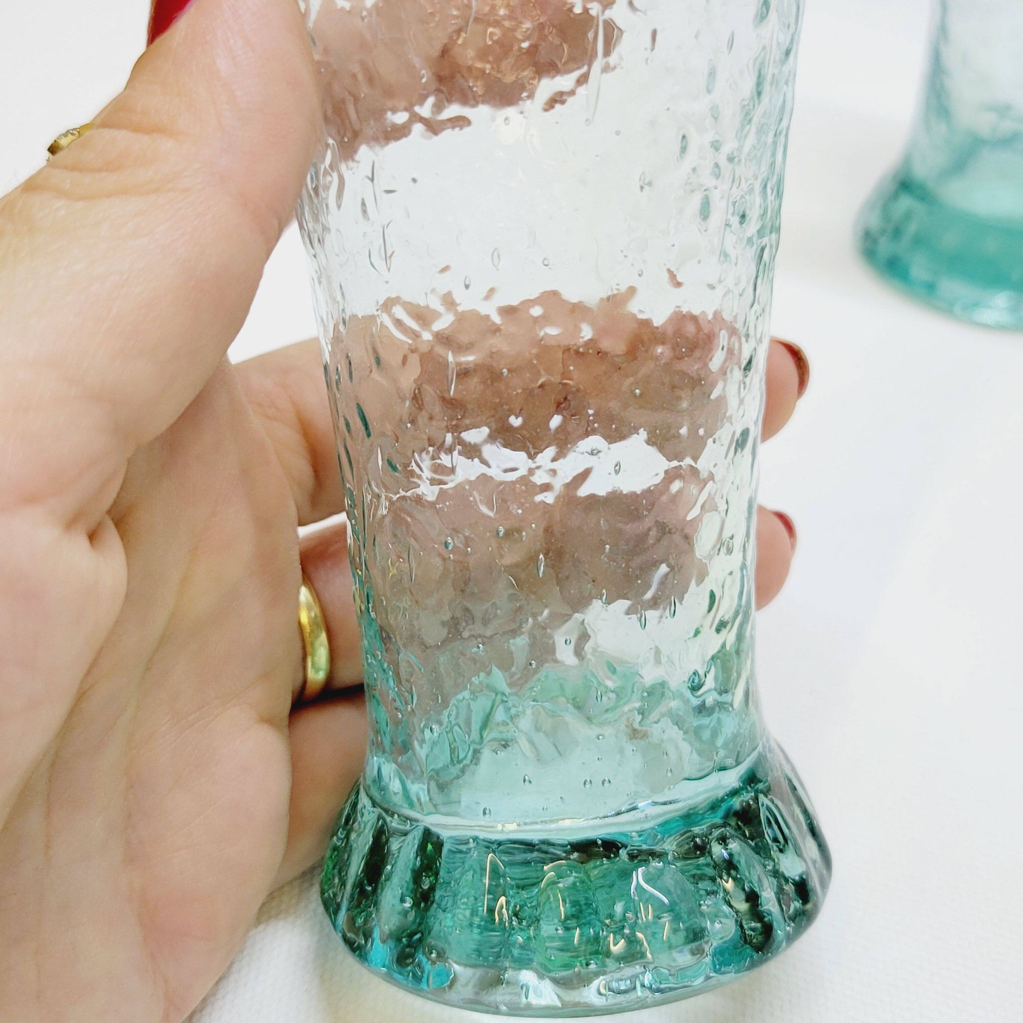 6 verres évasés en verre bleu soufflé bullé texturé pastis / orangeade / eau