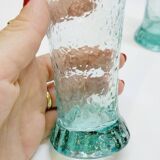 6 flared glasses in textured bubble blown blue glass pastis / orangeade / water