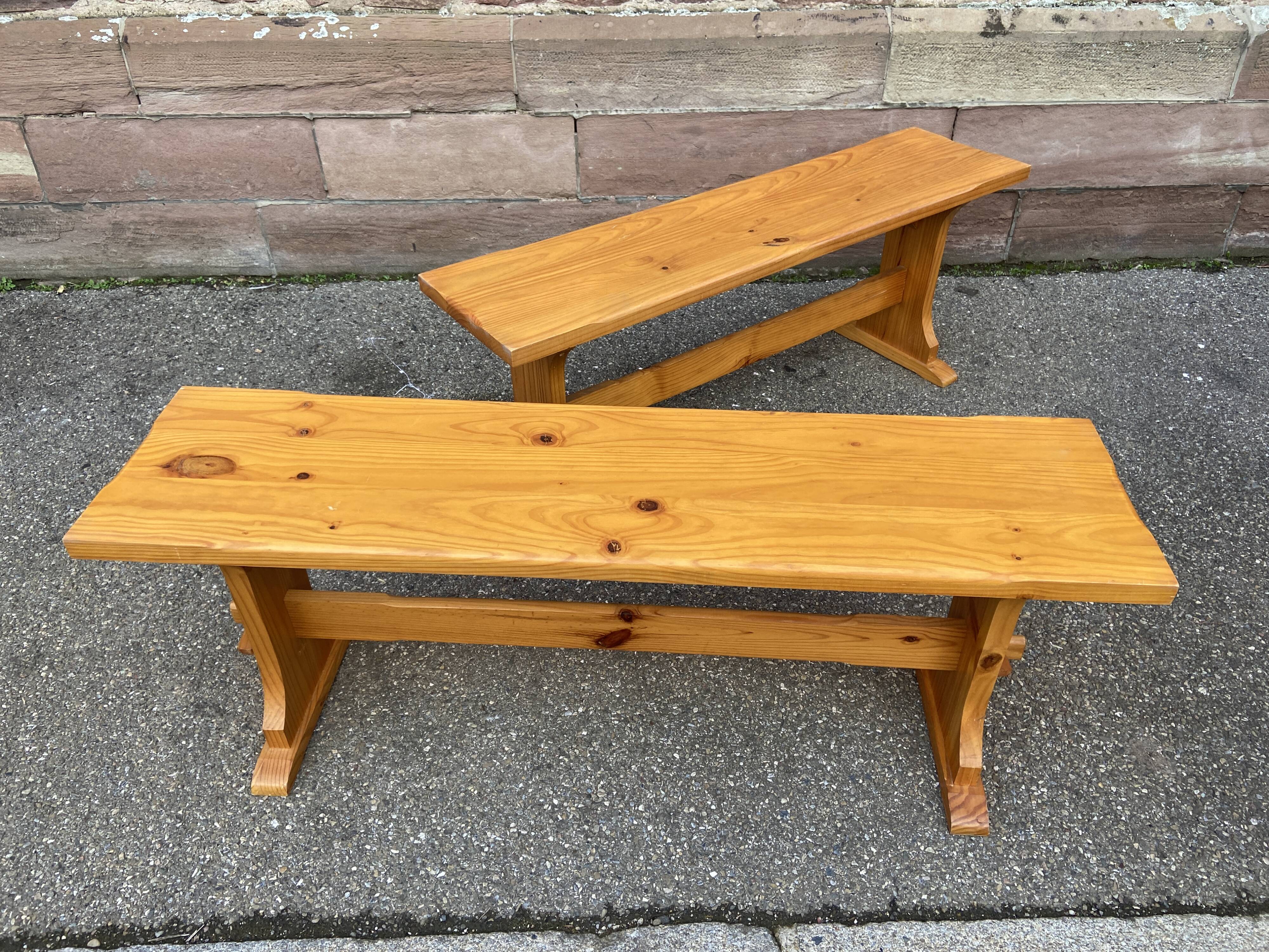Vintage Scandinavian pine dining set, 1980s table and benches