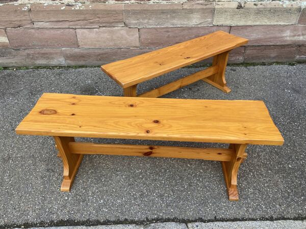 Ensemble à repas vintage en pin type scandinave, 1980 table et bancs