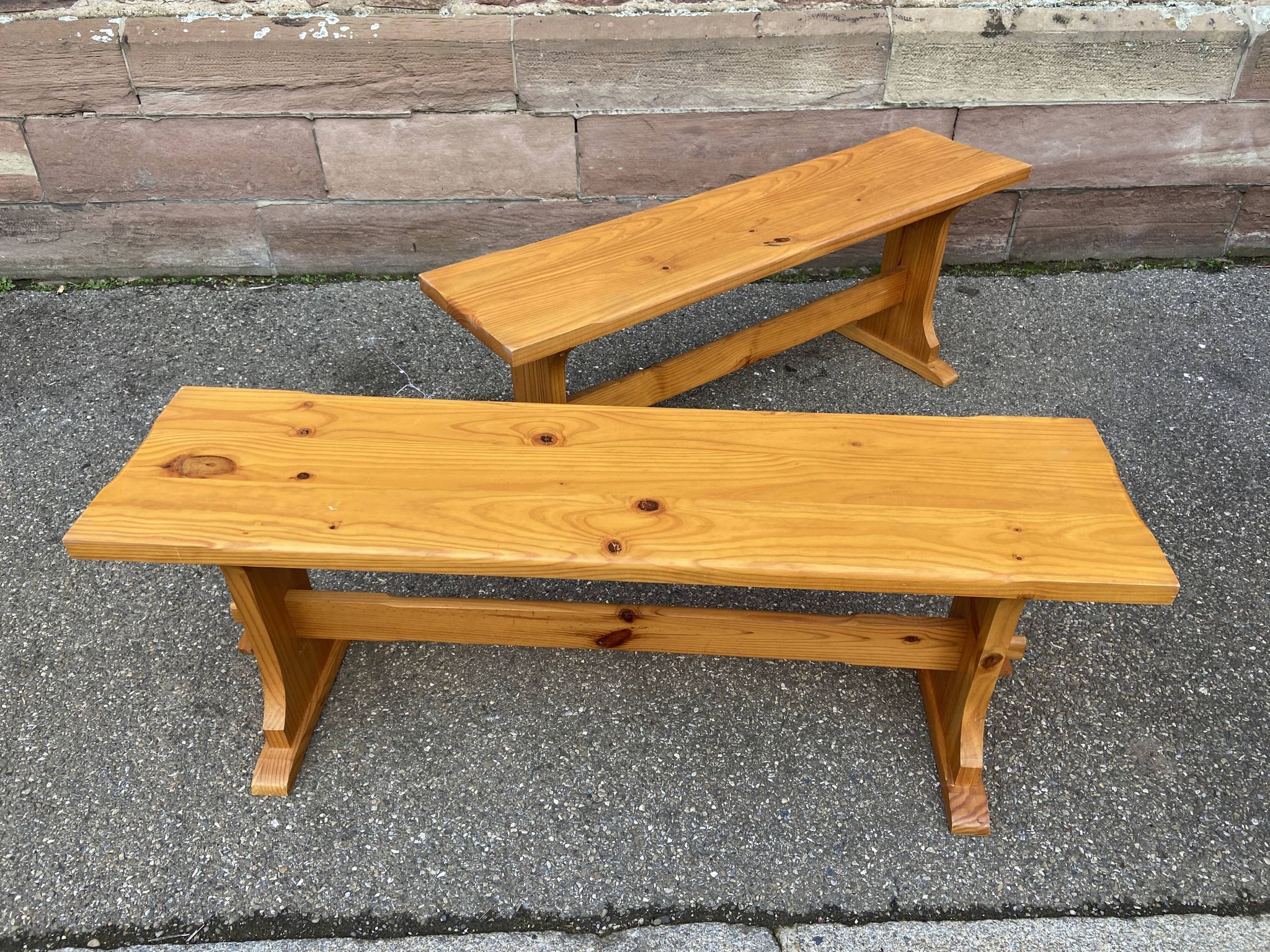 Vintage Scandinavian pine dining set, 1980s table and benches