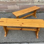 Vintage Scandinavian pine dining set, 1980s table and benches