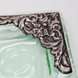 Murano glass catchall, corner adorned with baroque patterns.