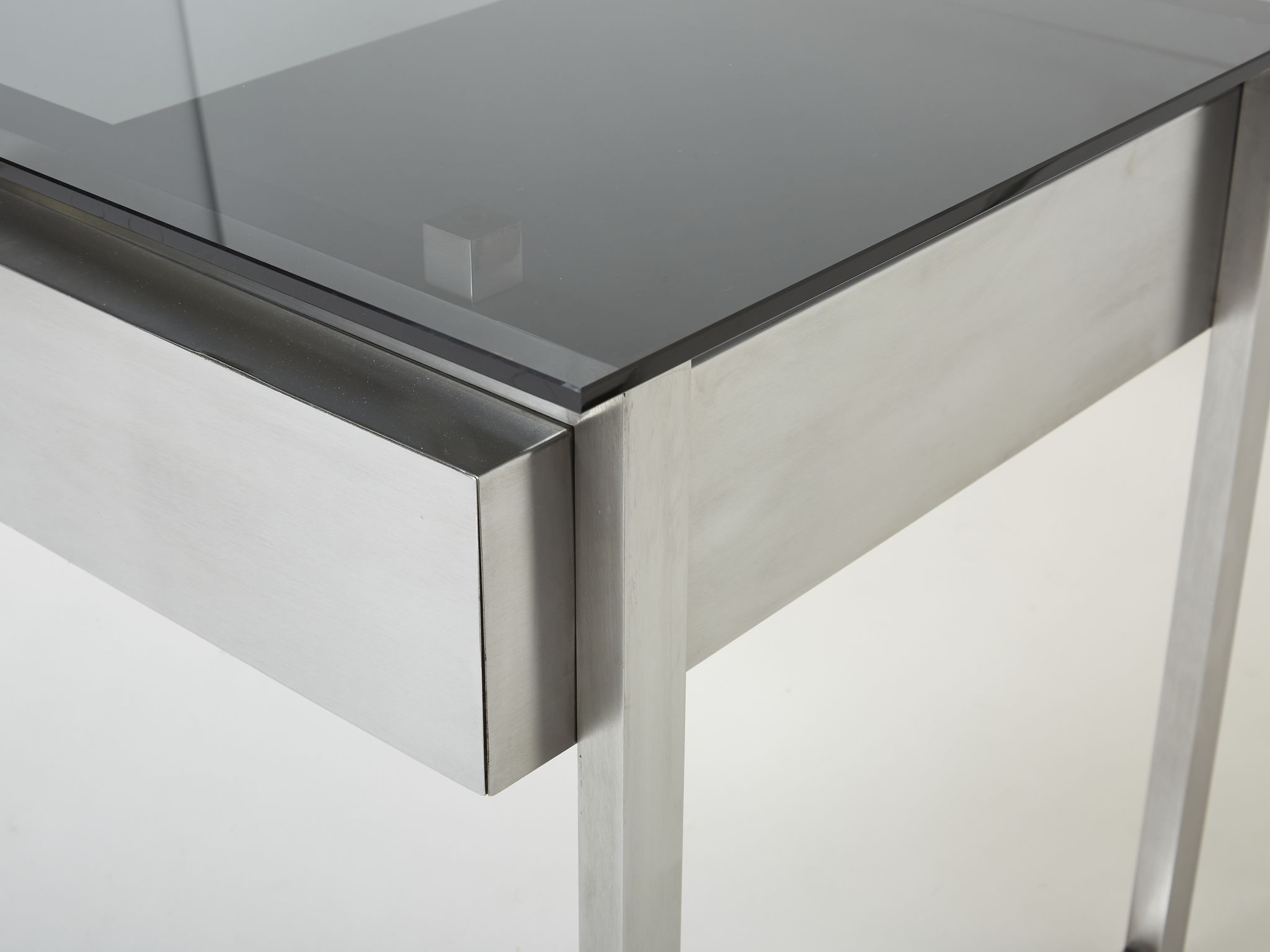 Desk stainless steel brushed gray smoked glass by Patrice Maffei for Kappa 1970