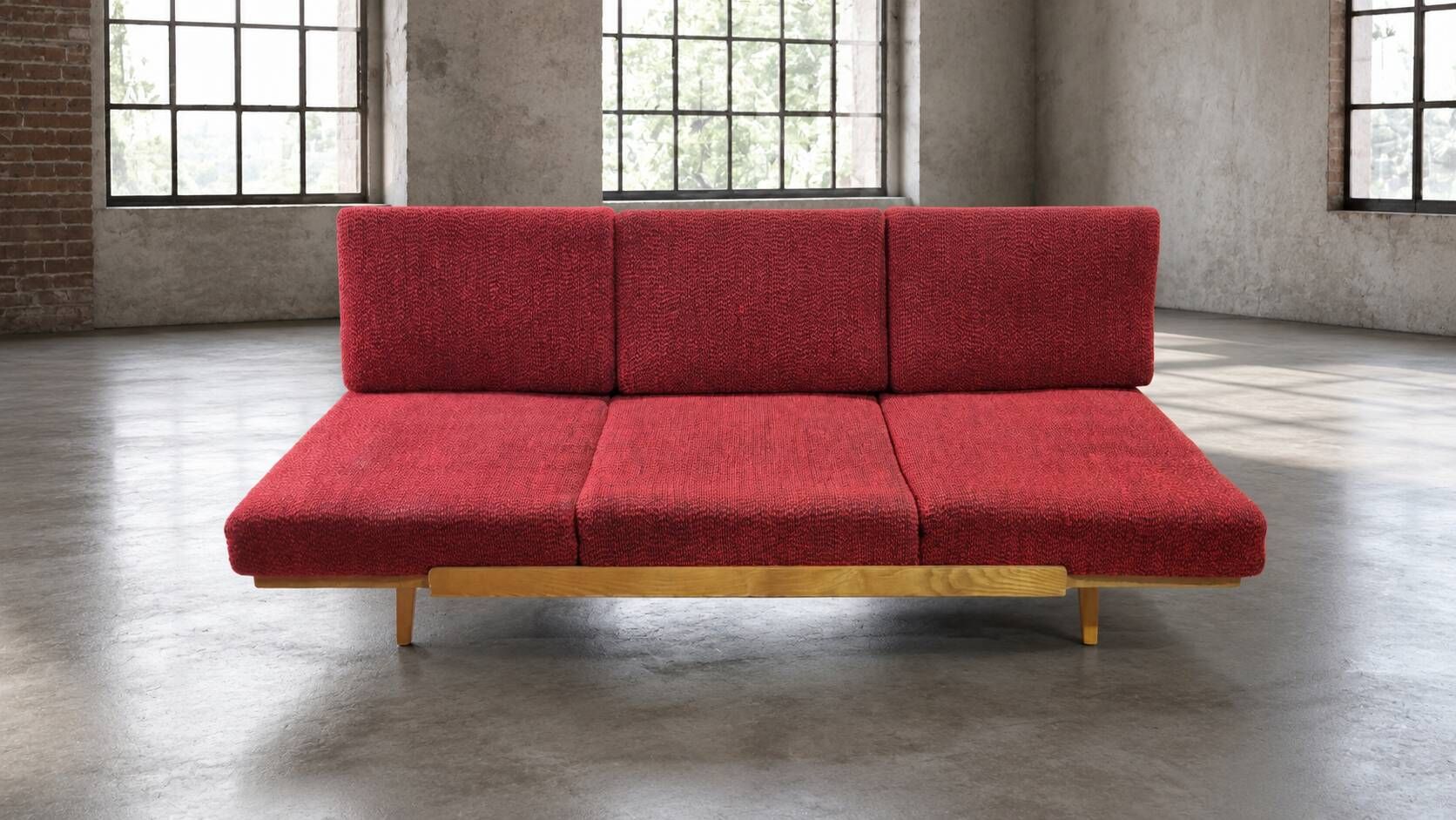 Czechoslovak mid-century sofa by Interiér Praha, 1960s – red bouclé