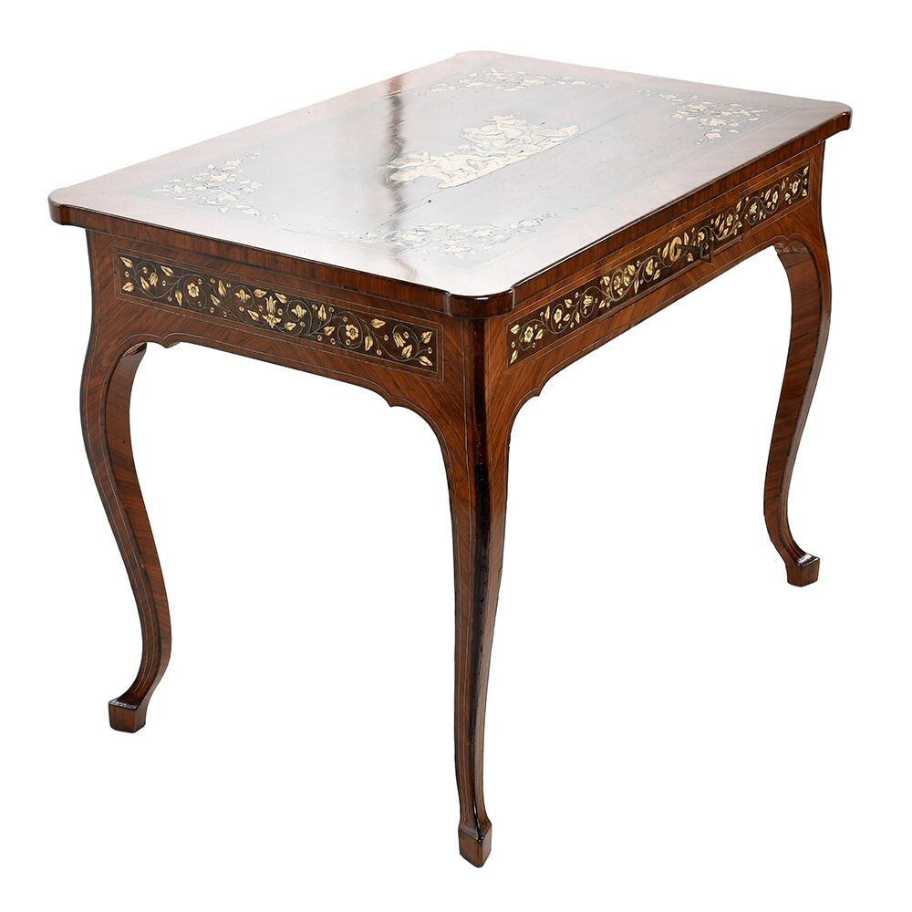 Writing table in ivory and precious wood marquetry