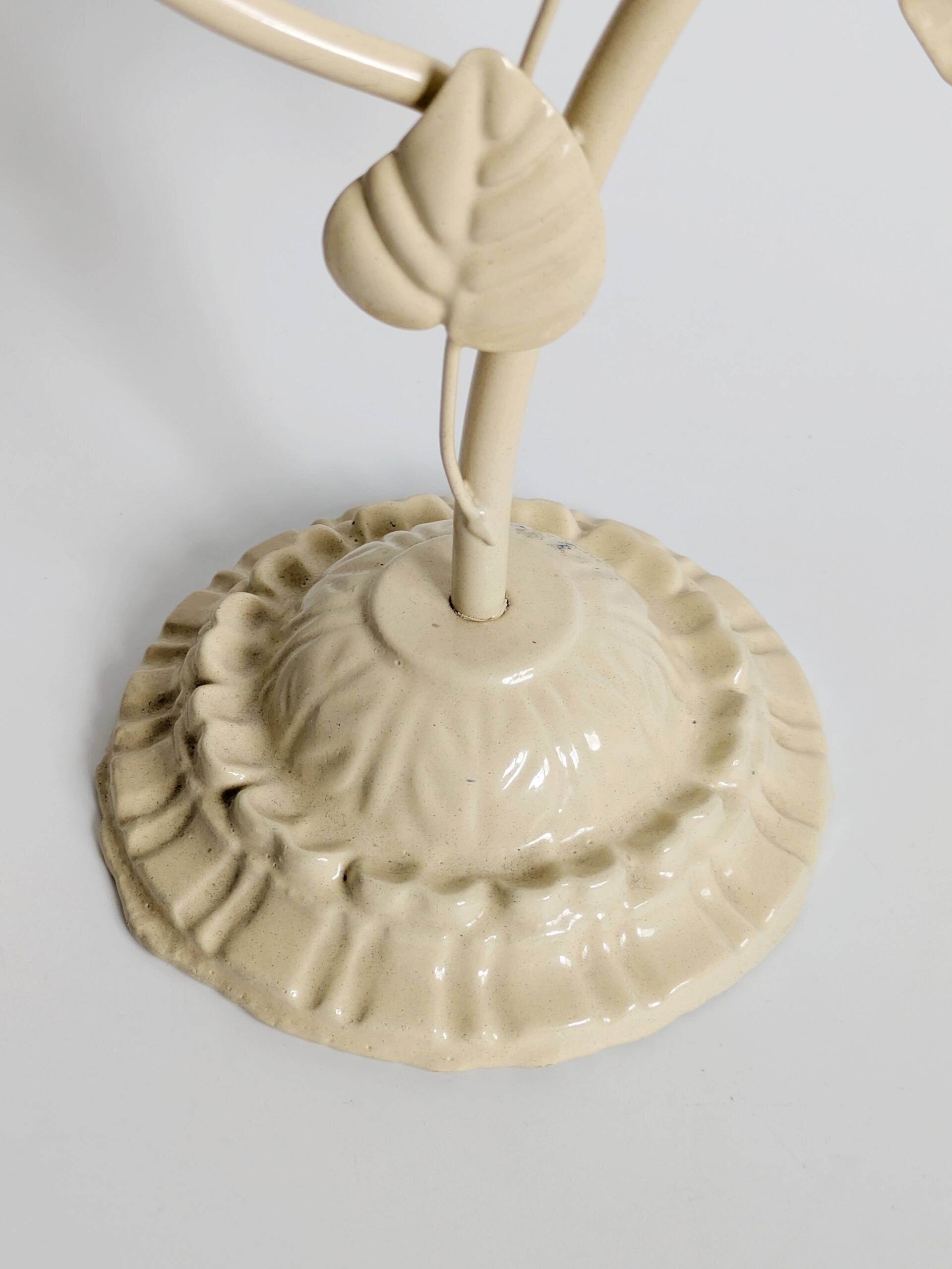 Vintage Italian white painted cast iron candlestick, floral motif, 1970s