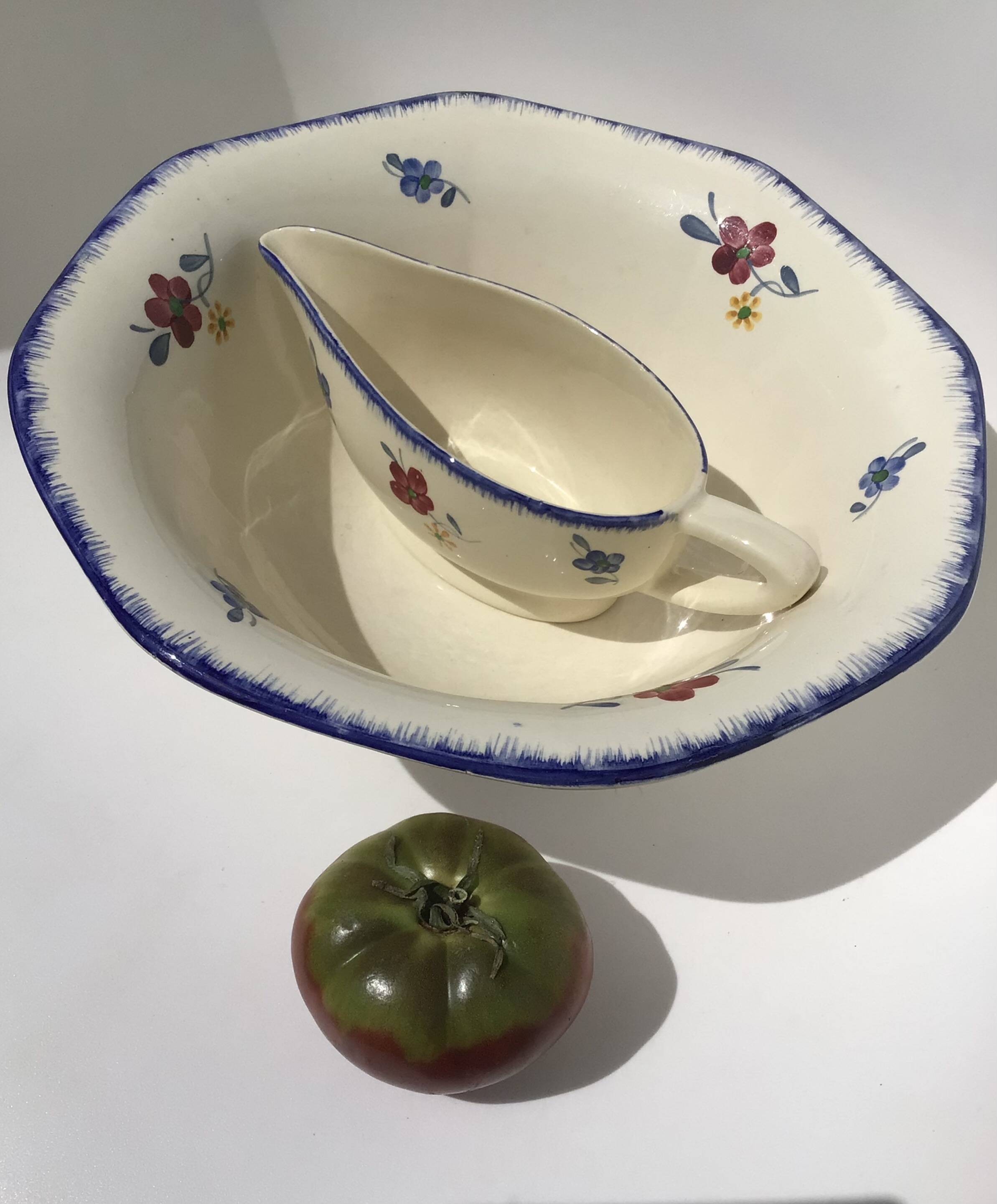 Mary Lou Digoin Sarreguemines sauce boat blue edge