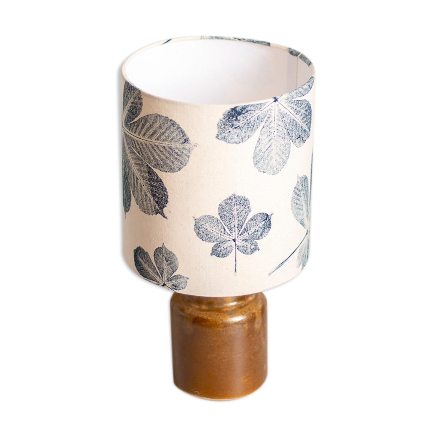 Lampe pot à moutarde en grès, motif feuilles de Maronnier