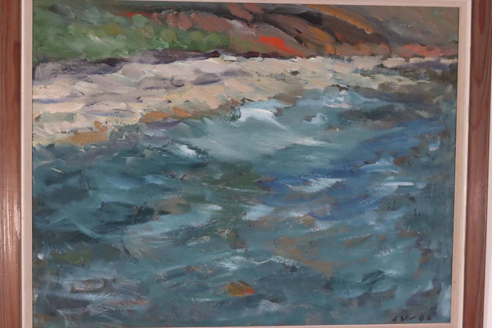 Original Mid Century Swedish Oil on Panel – “Seashore” by LV 1962 – Signed
