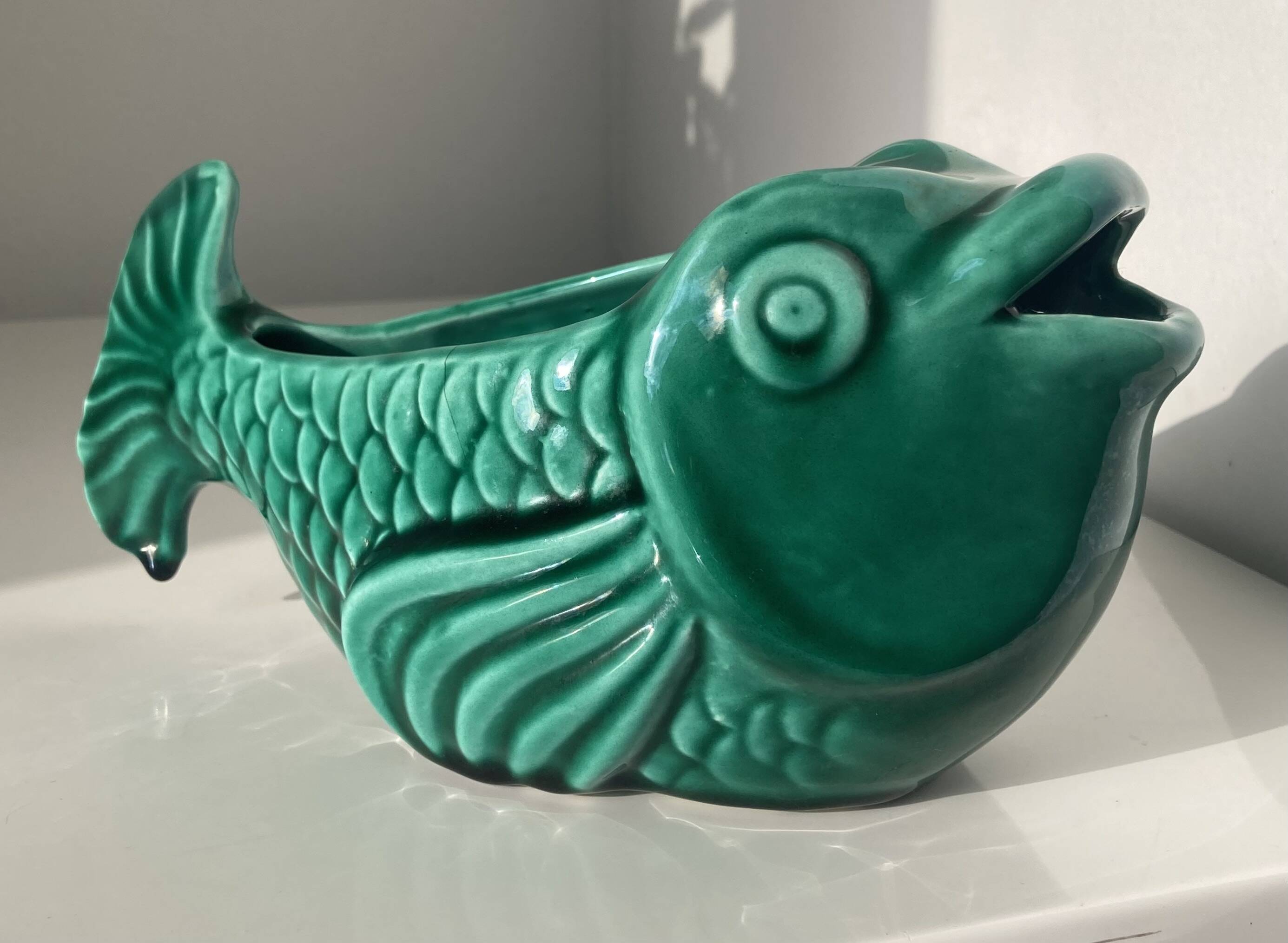 Vide-poche poisson en faïence verte Vallauris