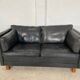 Vintage retro danish mogens hansen 2 person black leather sofa