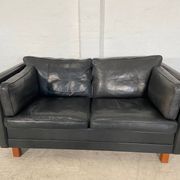 Vintage retro danish mogens hansen 2 person black leather sofa