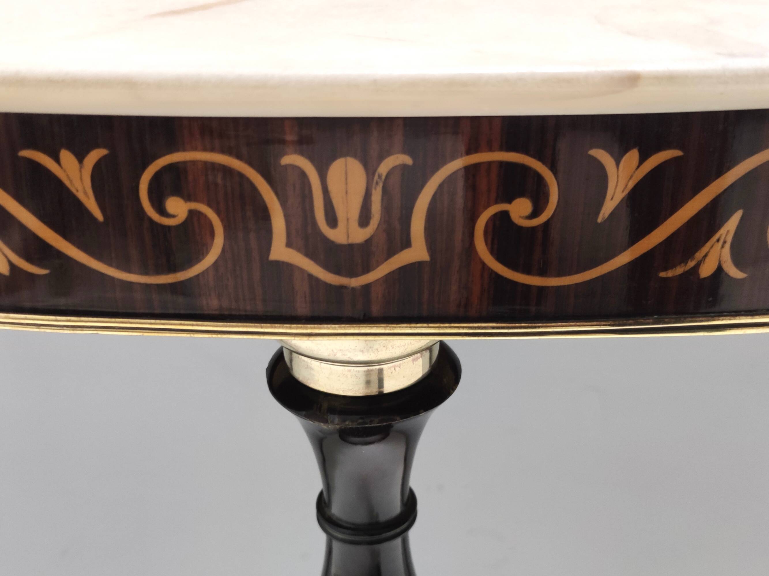 Beech and Black Walnut Console Table with a Demilune Marble Top